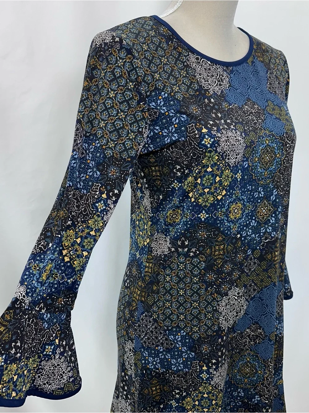 MICHAEL Michael Kors Navy and Olive Patterned Midi Dress - Picture 2 of 8